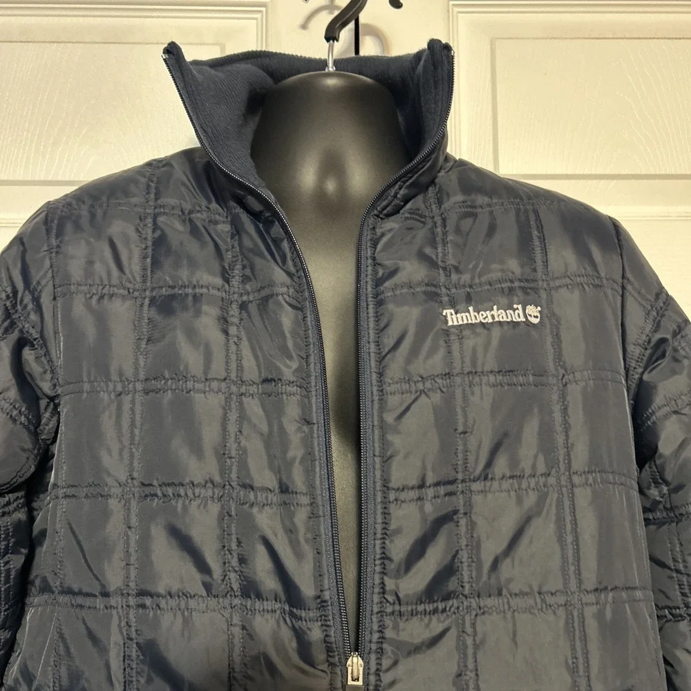 Timberland Youth Quited Puffer Jacket Large 16/18 Navy‎ Fleece Lined Zip Pockets